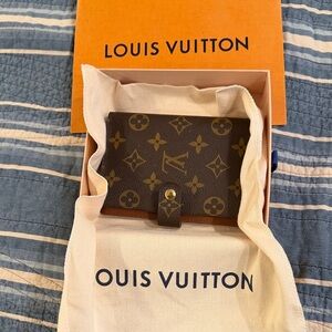 Louis Vuitton Brown Monogram small agenda cover with dust bag and box.